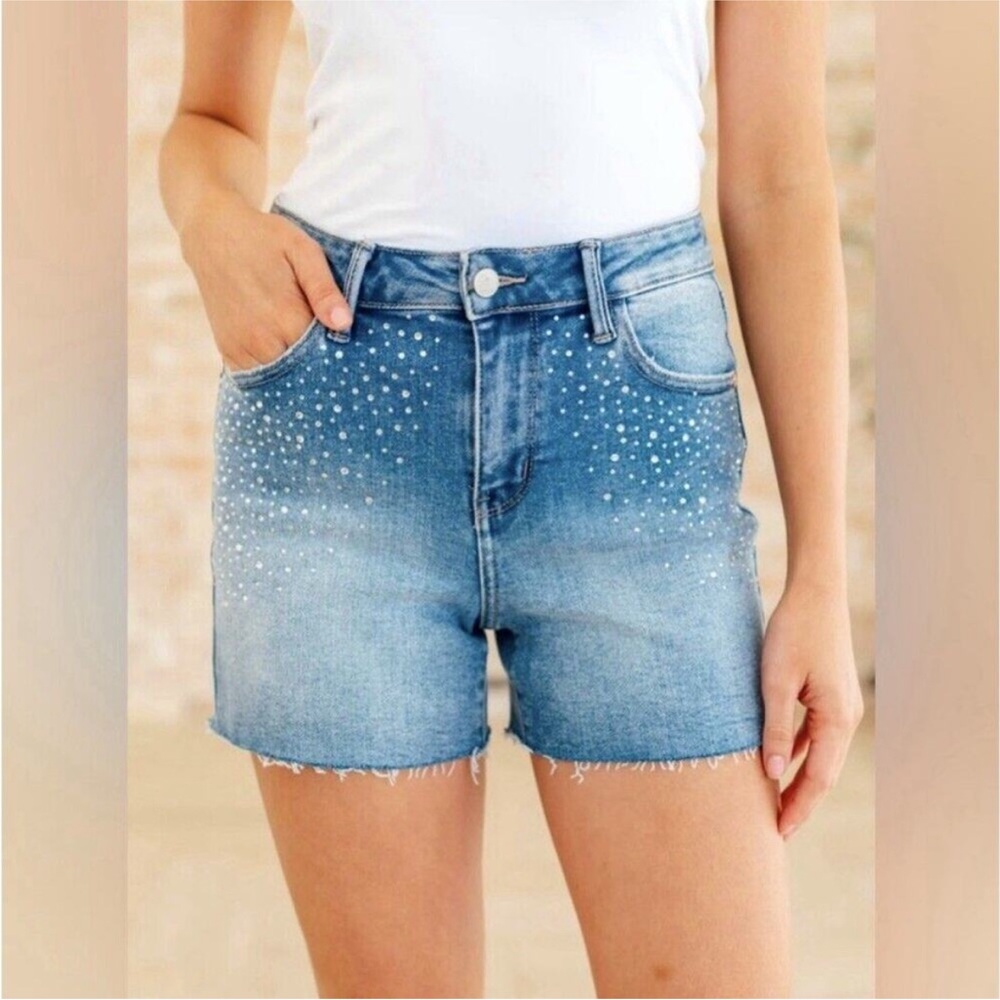 Judy Blue Elle High Rise Rhinestone Shorts Size Large